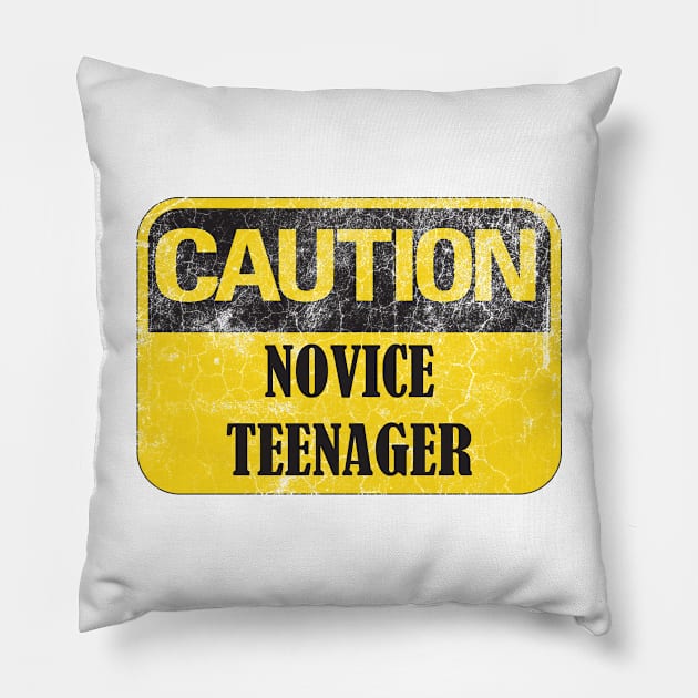 Caution Novice Teenager, Distressed Look Funny 13th Birthday Gift Idea Pillow by Rossla Designs