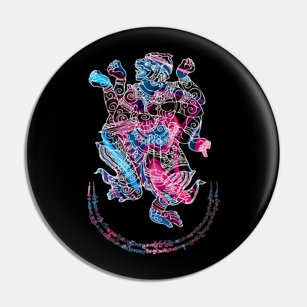 Hanuman Spiritual Sak Yant Colorful Abstract Design Pin by VintCam