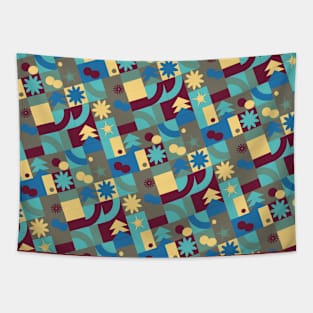 Geometric Pattern Maroon Tapestry