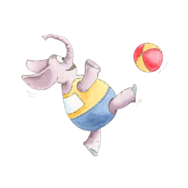 FUNNY ELEPHANT PLAYING BALL WATERCOLOR by ReignGFX