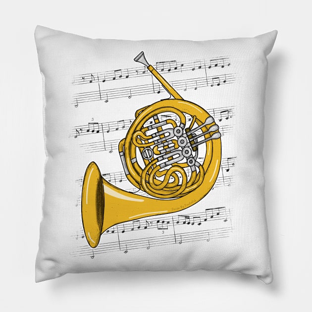 French Horn Player Hornist Brass Musician (Colour) Pillow by doodlerob