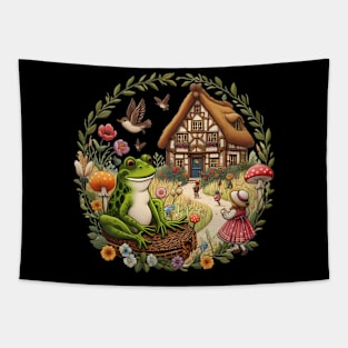 Enchanted Marsh: Vintage Frog Pond Embroidery Tapestry