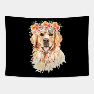 Floral Golden Retriever Dog Tapestry