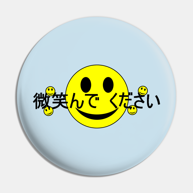Japanese Word Smile With Smiling Face Icons Smiley Face Pin TeePublic