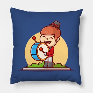 Cute Marching Band Drummer Music Cartoon Vector Icon Illustration Pillow