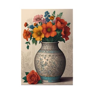 Beautiful vase over colorful floral background. T-Shirt