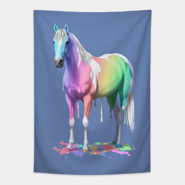 Pastel Rainbow Colors Wet Paint Pinto Horse Tapestry by csforest