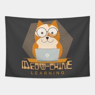 Meow-chine Learning, Orange Cat With Laptop Tapestry