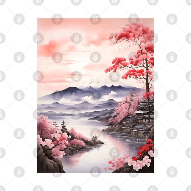 misty mountains, watercolor painting by Anik Arts