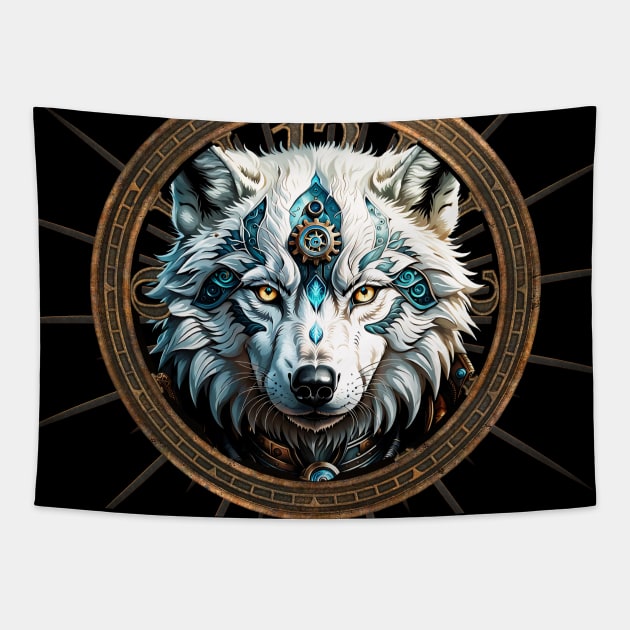 Stunning  white steampunk wolf. Tapestry by Nicky2342