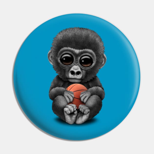 Cute Baby Gorilla Playing With Basketball Pin by jeffbartels