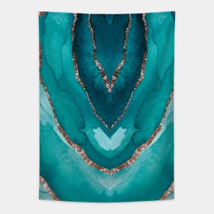 Abstract Aqua Seafoam Blue Glitter Watercolor Tapestry