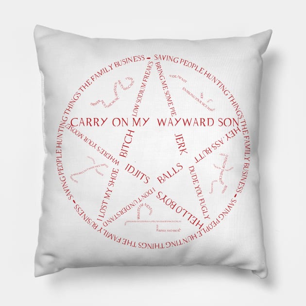 Supernatural Devil's Trap Typography Red Pillow by Ryan Bangerter Art