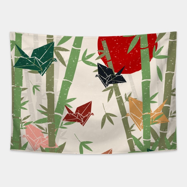 Calming Oriental Bamboo and Origami Tapestry by edmproject