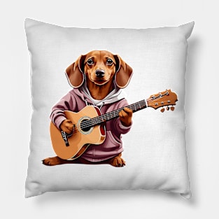 Dachshund Playing Guitar Pillow