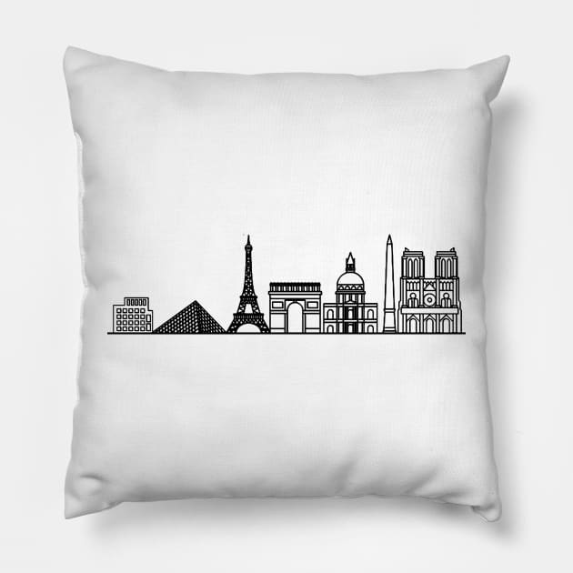 Paris Skyline in black with details Pillow by Mesyo