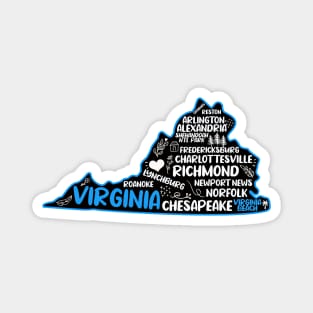 Virginia Beach Virginia cute map, Norfolk, Richmond, Arlington, Newport News, Alexandria, Hampton, Roanoke, Suffolk, Reston Magnet