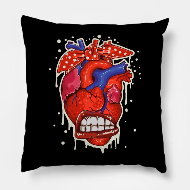 Classic Heart Ribbon Messy Bun Valentine's Day Pillow by PunnyPoyoShop