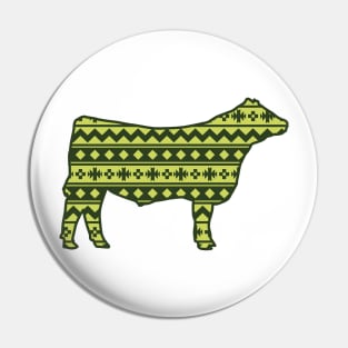 Livestock Show Steer with Green Southwest Pattern Pin