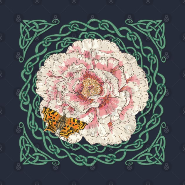 Celtic Peony and Comma Butterfly by lottibrown