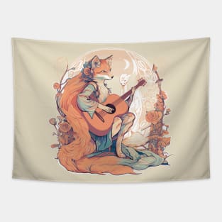 Vintage Cottagecore Fox Playing Acoustic Guitar Tapestry