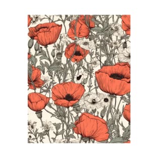 Red Poppy Flower Pattern - Wildflower Illustration T-Shirt