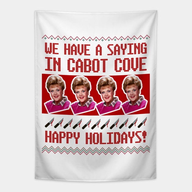 Jessica Fletcher Christmas Sweater Design—We Have a Saying in Cabot Cove Tapestry by Xanaduriffic