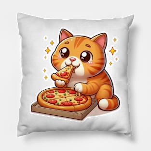 cute cat fat eat pizza cartoon illustration vector transparent backgroud Pillow