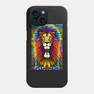 Colorful Lion with flowers surrealist impressionist style Chambala paradise Phone Case