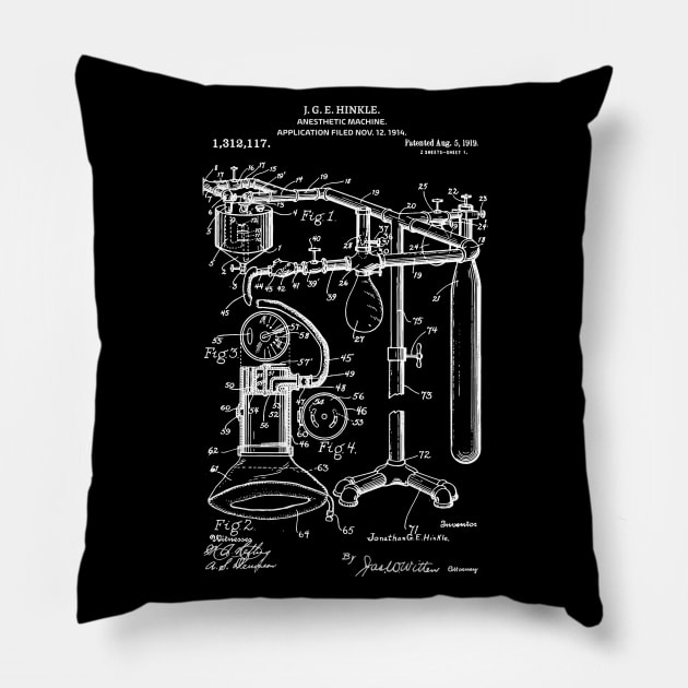 Anesthetic Machine Patent 1919, Medical Student Gift Pillow by Anodyle