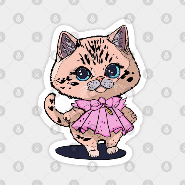 Cute kitty cat wearing a pink dress Magnet by jen28