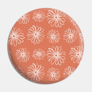 Terracotta Line Art Daisy Flowers Pattern Pin