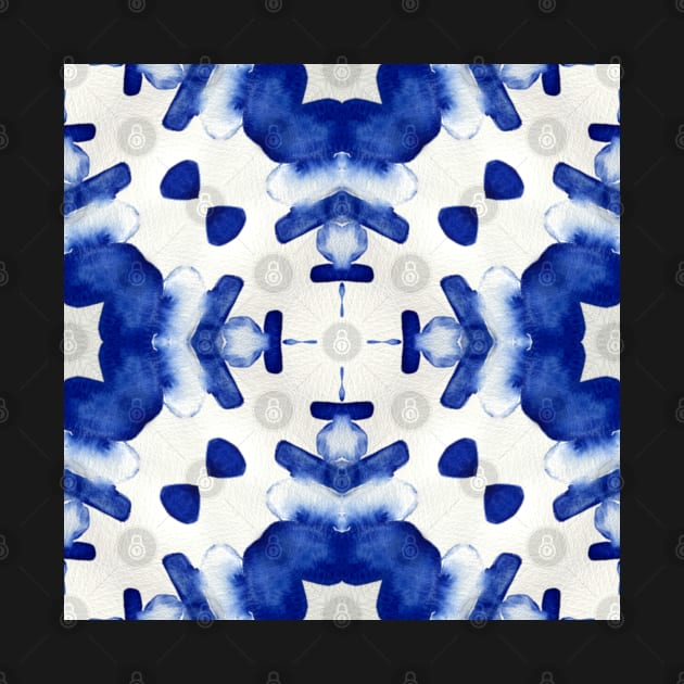 Abstract cobalt blue watercolour stones set into a mosaic tile mandala style by FrancesPoff