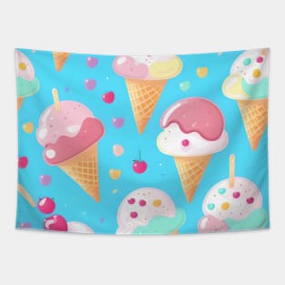 Delicious Creamy Ice Cream Cone with cherry on top Tapestry