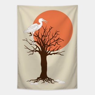 heron on the tree in the sunset Tapestry