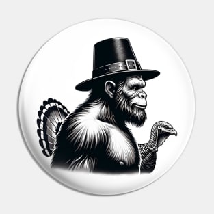 Funny Bigfoot Thanksgiving Pilgrim, Sasquatch Sci-Fi Pin