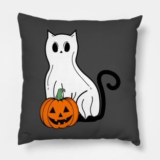 Funny Black Cat Ghost Pumpkin Spooky Vibes Halloween Party Costume Pillow