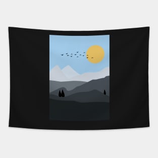 Minimalist Mountainous Landscape Graphic Illustration Tapestry