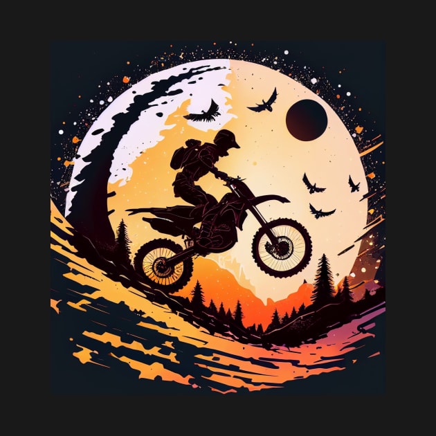 Dirt bike stunt w/moon orange by KoolArtDistrict