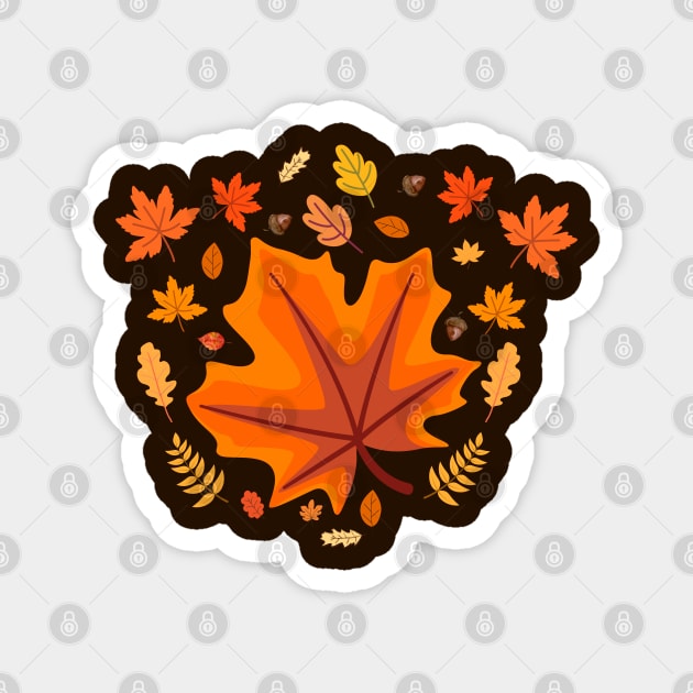 Bright Autumn Maple Leaf With Falling Fall Foliage Magnet by Creatifly Graphic Tees