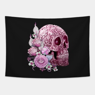 Pink Floral Pink Flowers Sugar Skull Tapestry