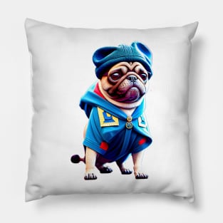 Cute Pug Wizard in Robe - Adorable Pug Dressed up as Wizard Costume Pillow