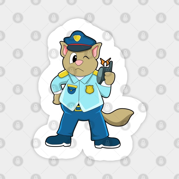 Tomcat as Police officer with Uniform & Microphone Magnet by Markus Schnabel