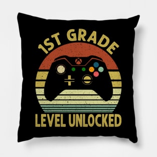 1st Grade Level Unlocked First Day of School Video Gamer Pillow