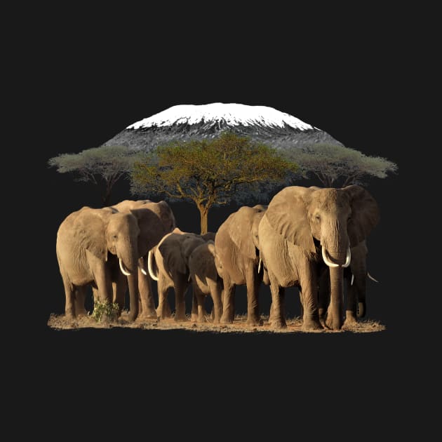 Kilimanjaro with Elephants on Safari in Kenya / Africa by T-SHIRTS UND MEHR