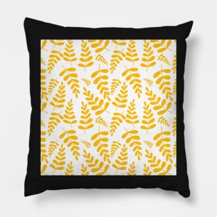 Gold yellow leaves pattern on white Pillow