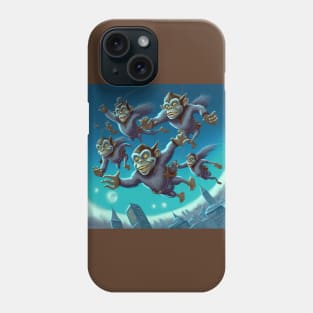 Flying monkeys dressed in blue and soaring over the city. Phone Case