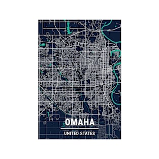 Omaha Blue Dark Color City Map T-Shirt