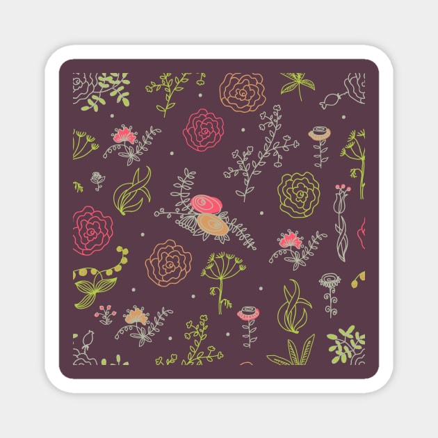 Elegance Seamless pattern with flowers Magnet by Olga Berlet