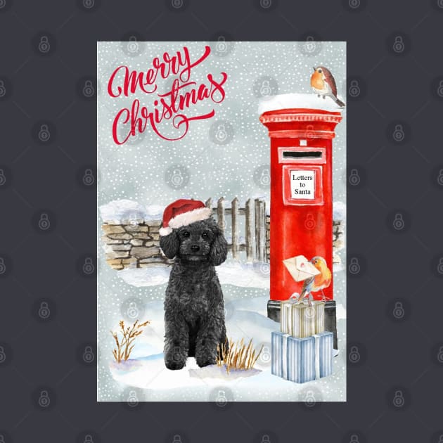 Black Poodle Merry Christmas Santa Dog by Puppy Eyes